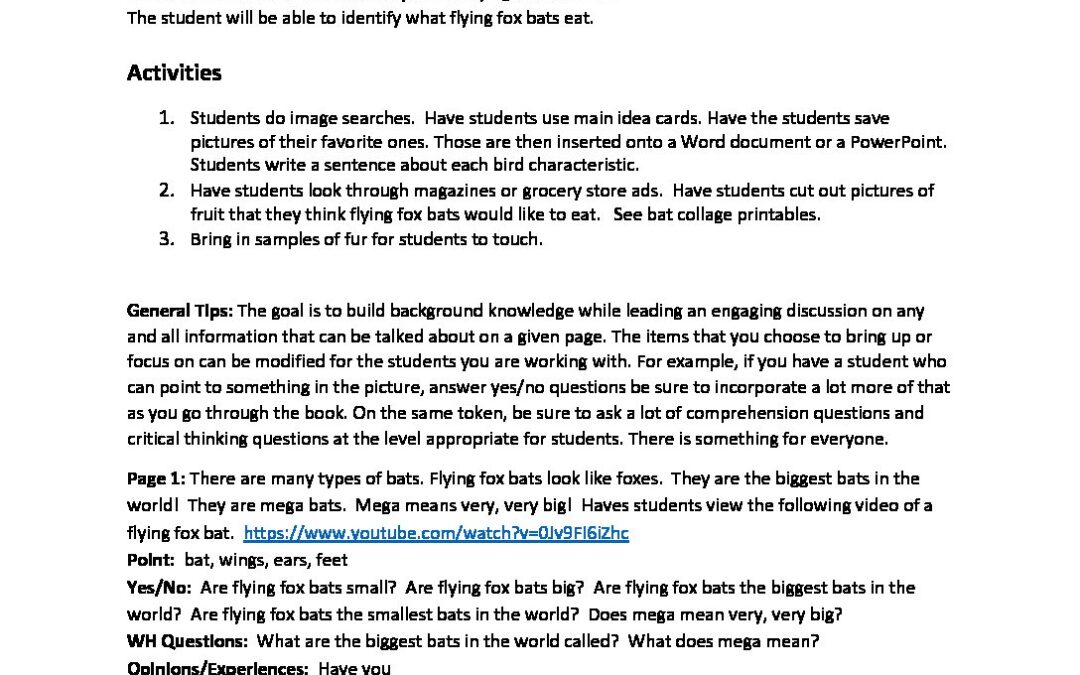 Flying Fox Bats Teacher Notes