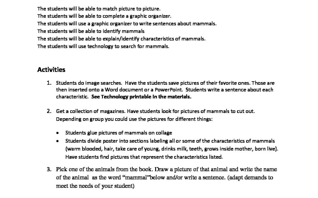 Many Mammals Teacher Notes