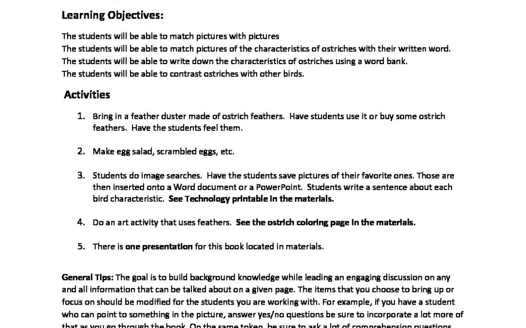 Ostrich Teacher Notes