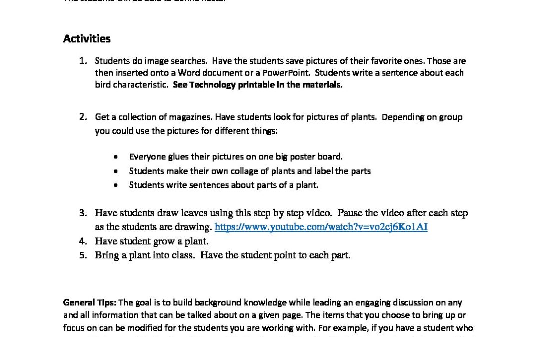 Parts of Plant Teacher Notes