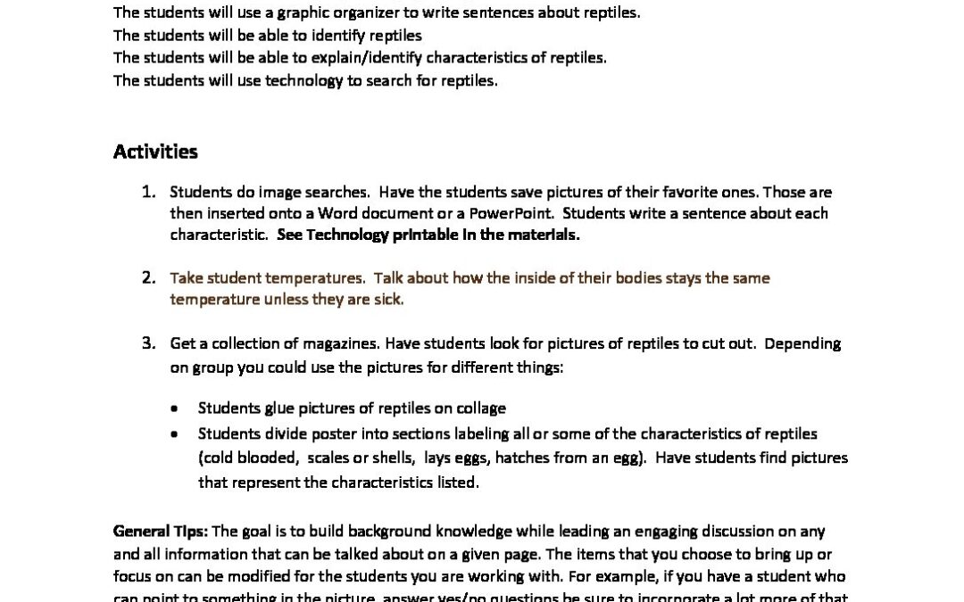 Reptiles Teacher Notes